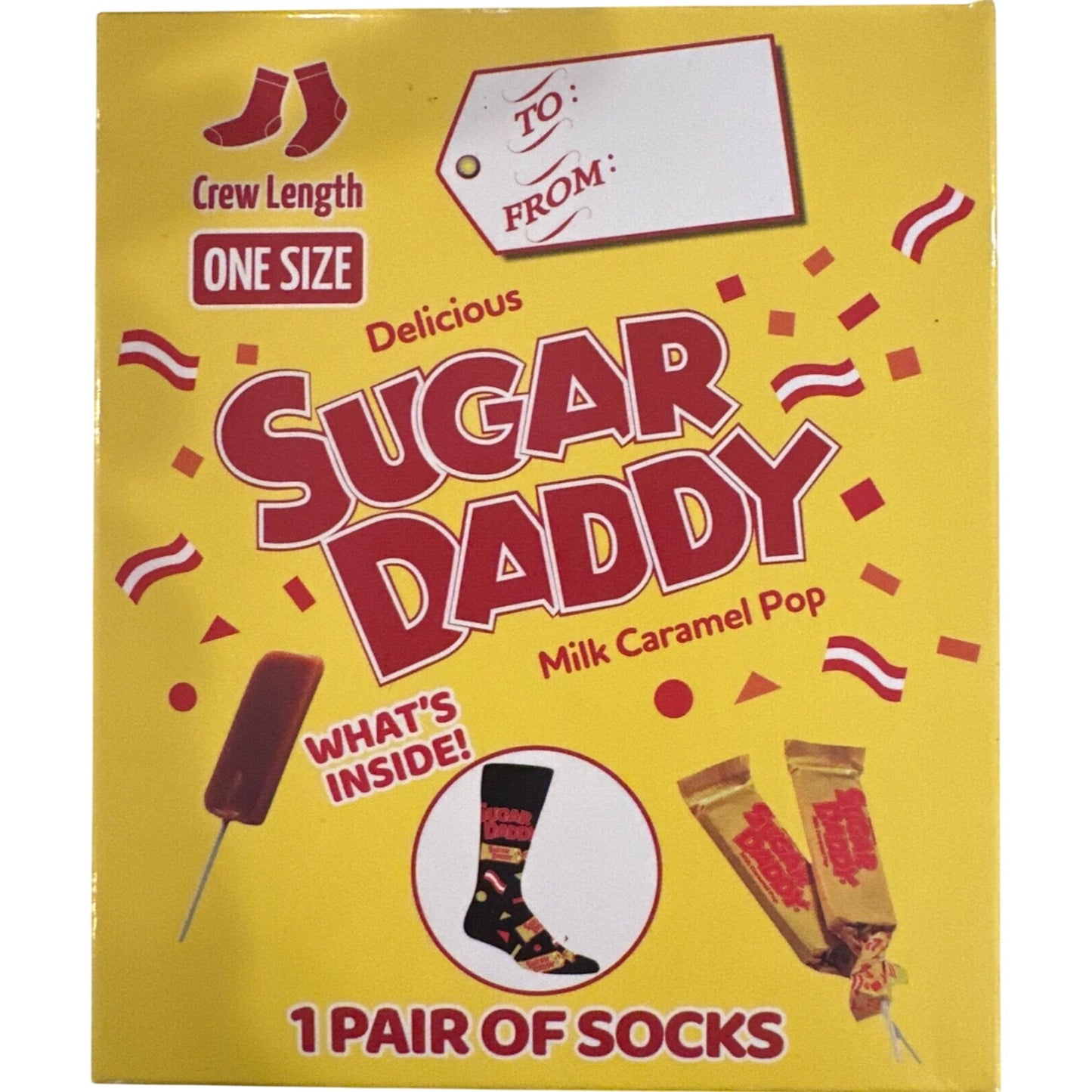 SUGAR DADDY Candy Mens One Size Fits Most Crew Socks GIFT/BOXED Black Red Yellow