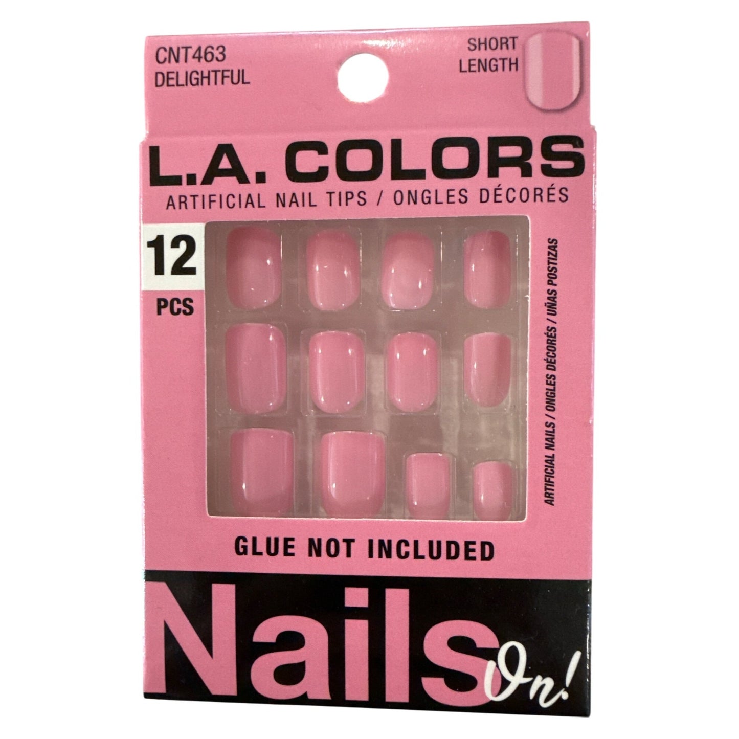 L.A. Colors NAILS ON! 12 Nails DELIGHTFUL Short Squoval Glossy Blush Pink
