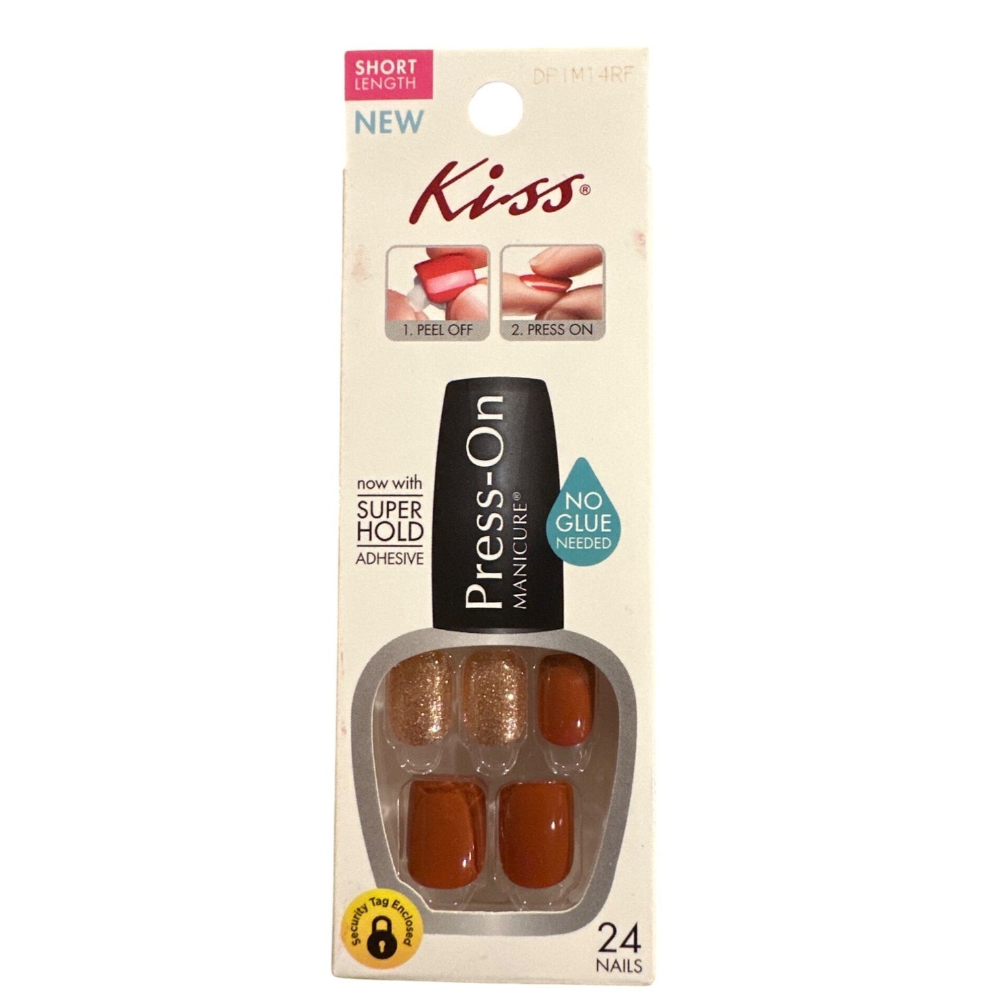 Kiss EAT, PRAY, LOVE 24 Nails Short Square Shiny+Glitter Solid Brown+ Gold