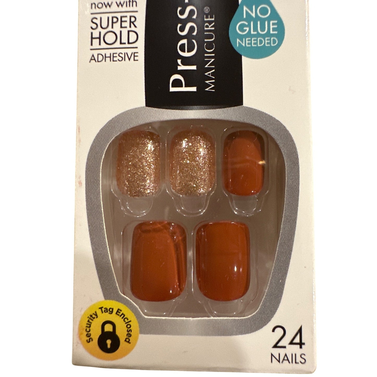 Kiss EAT, PRAY, LOVE 24 Nails Short Square Shiny+Glitter Solid Brown+ Gold