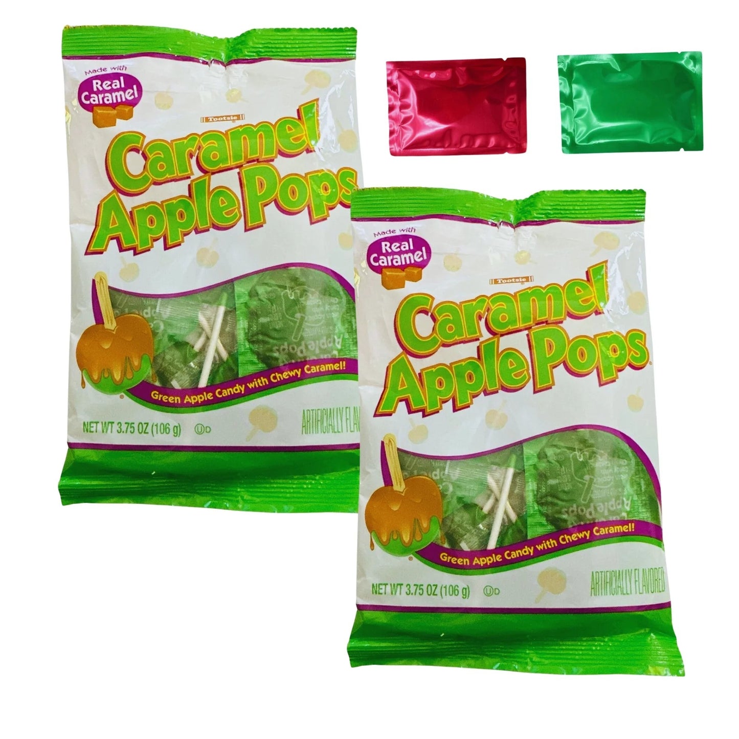 2 x 3.75 oz (12 pops total) Tootsie Caramel Apple Pops Hard Candy Lollipops, Individually Wrapped Suckers for Christmas Holiday Halloween Valentines Birthday Gifts Party Favor + 2 Candy Gifts