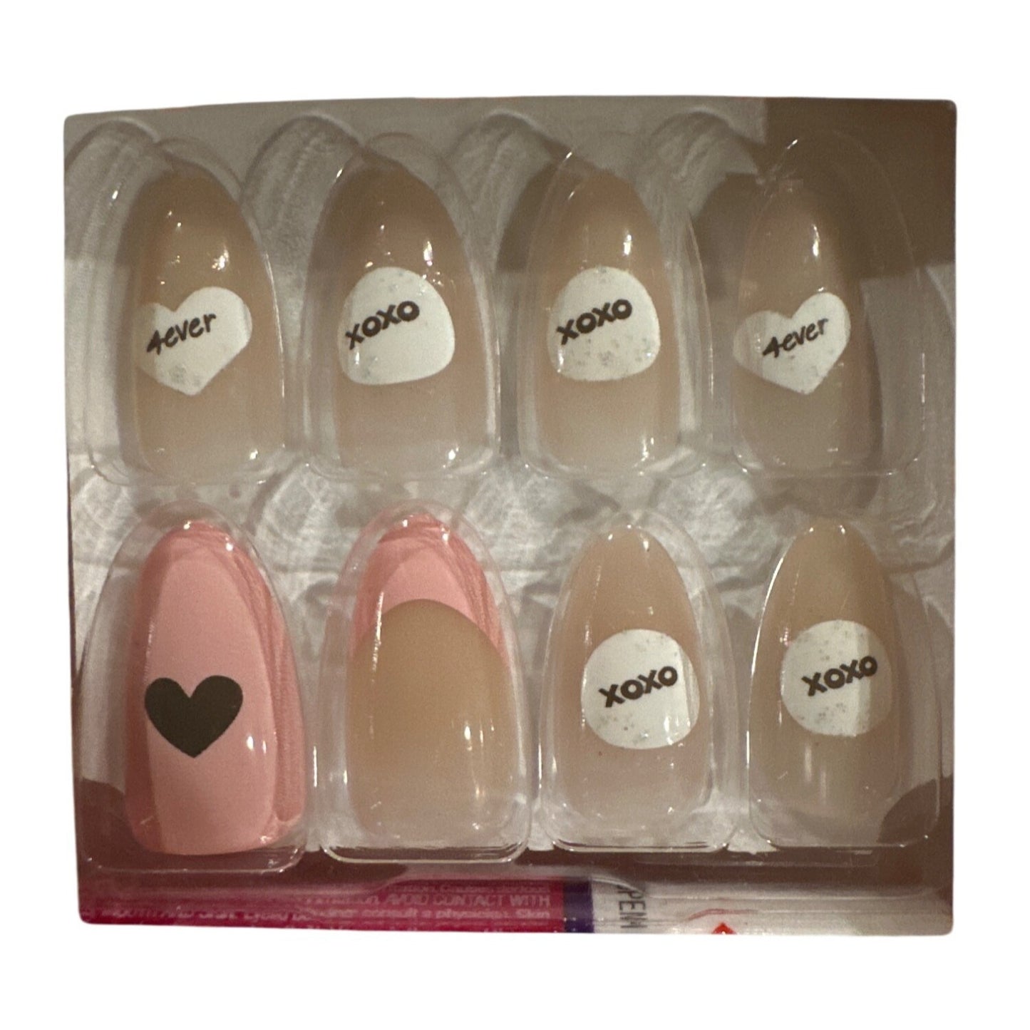 Kiss Vogueish Fantasy 28 Nails Medium Almond Shiny Natural+Pink Xoxo & "4ever"