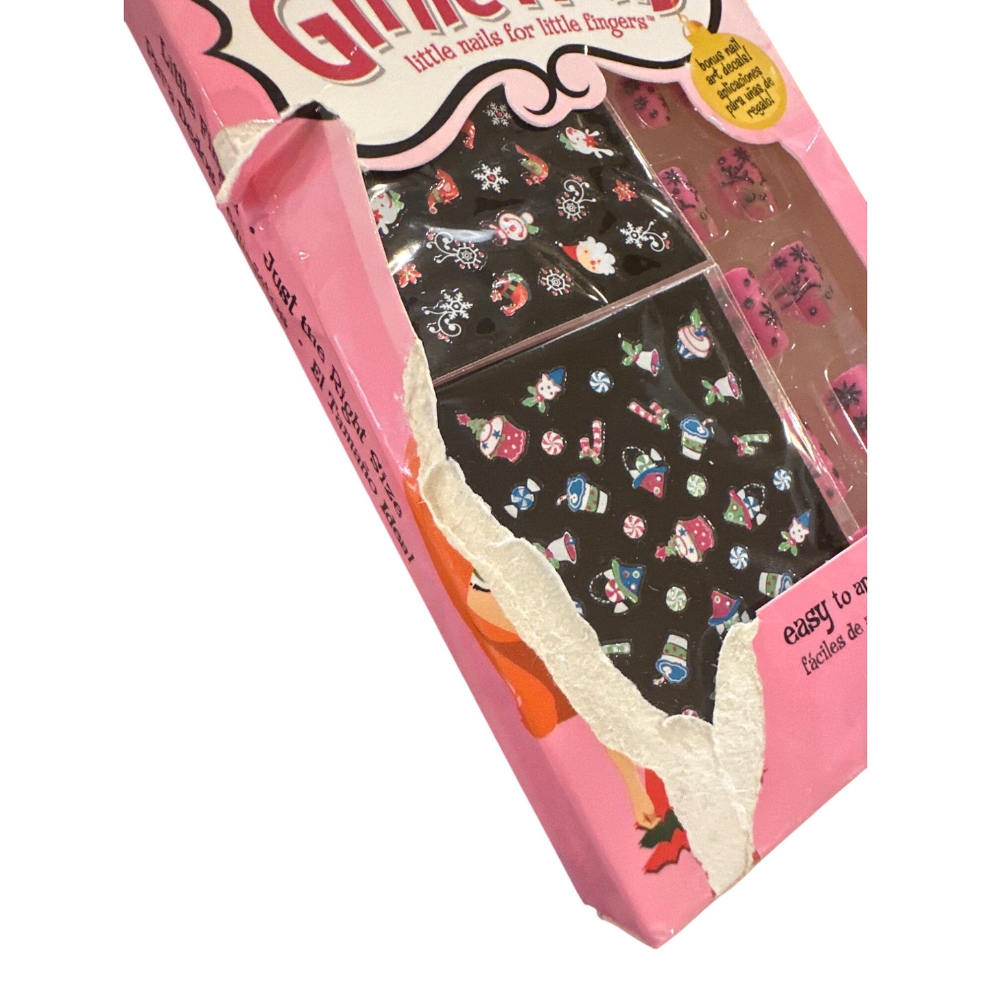 Little Fingr's GIRLIE NAILS #32980 24 Stick-On Nails & Stickers REINDEER Dam.Box