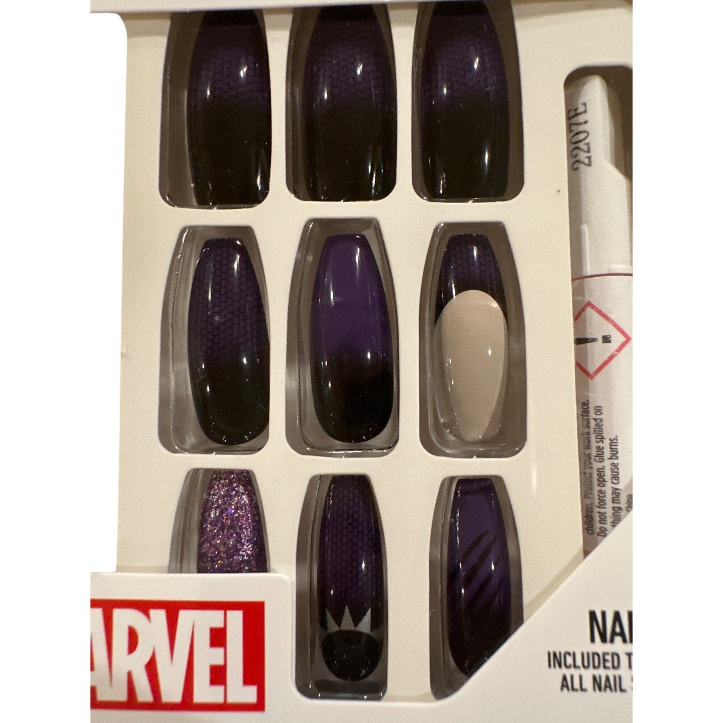 Clutch Nails 24 Nails Marvel Long Coffin Ombre Purple+Beige+Black Panther Claws