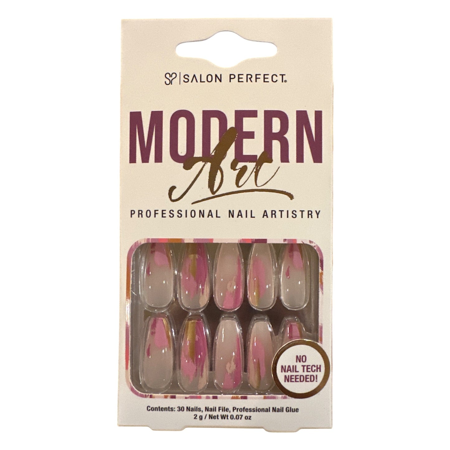 Salon Perfect 30 Nails Long Coffin Glossy Clear+Pink+Mauve Petal Hues Design