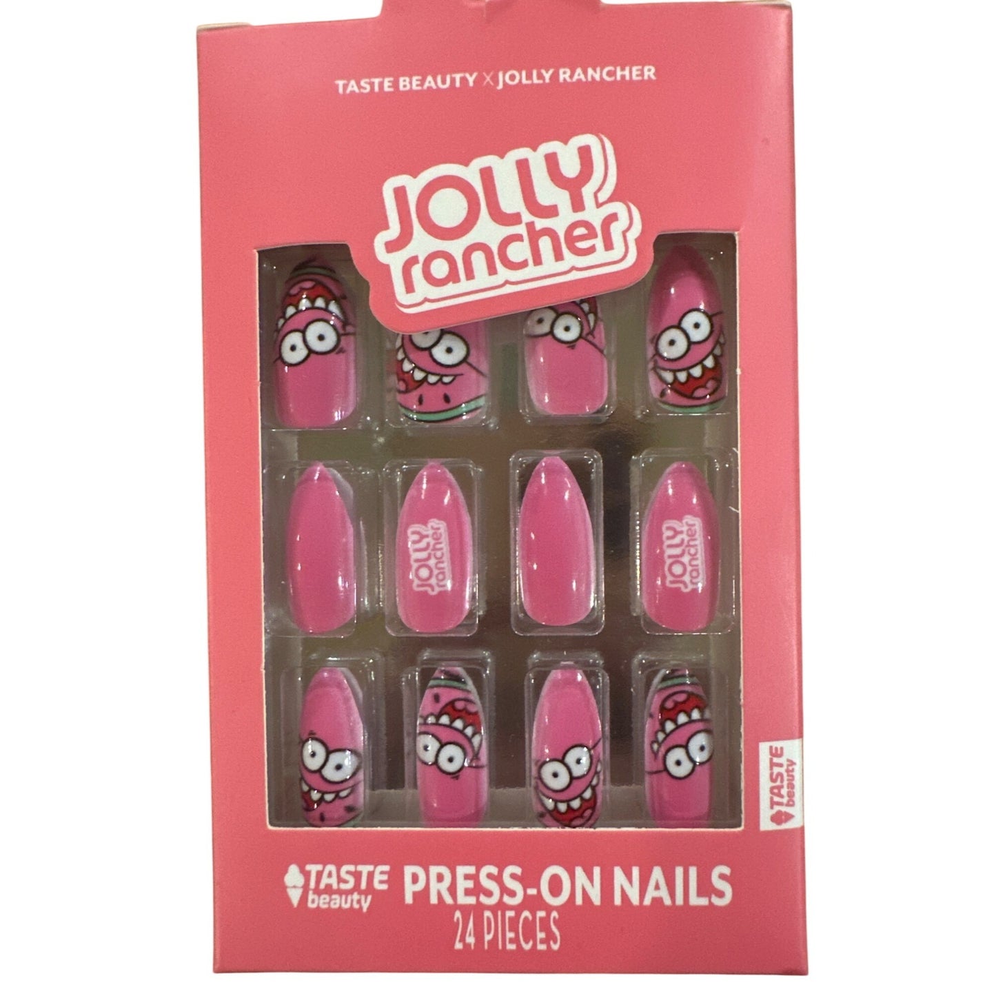 Taste Beauty X Jolly Rancher 24 Nails Long Almond Glossy Pink Fun Cartoon Design
