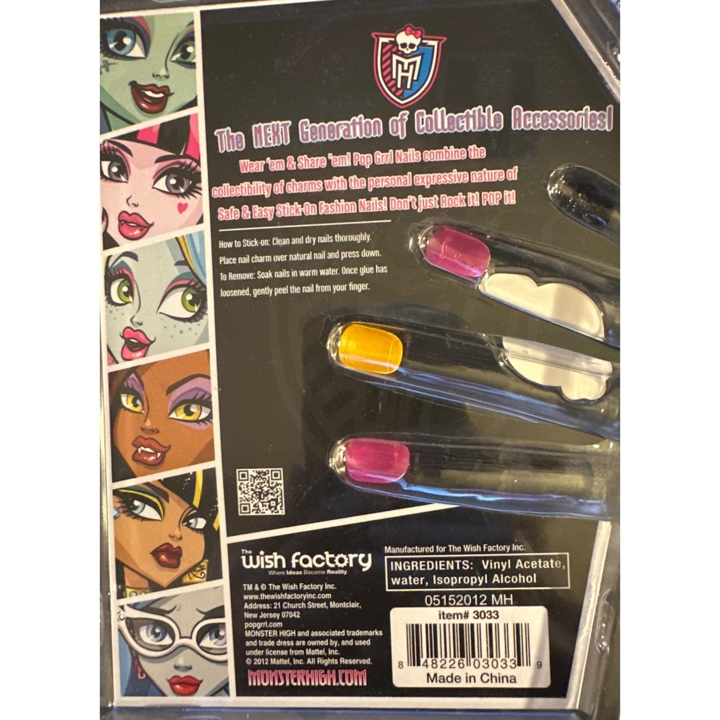 Monster High Ghoulicious Nails 10 Stick-On Nail Charms By Pop Girl Skulls & Art