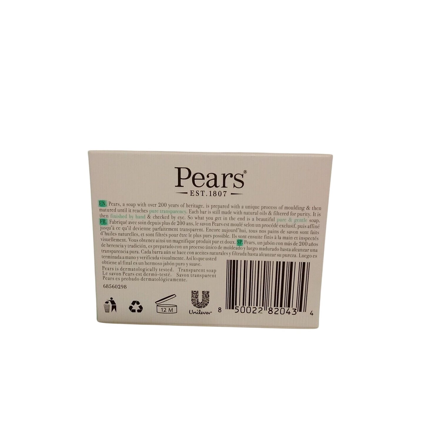 Pears Transparent Soap Bar 3.53 oz With Lemon Flower Extracts Gentle & Pure