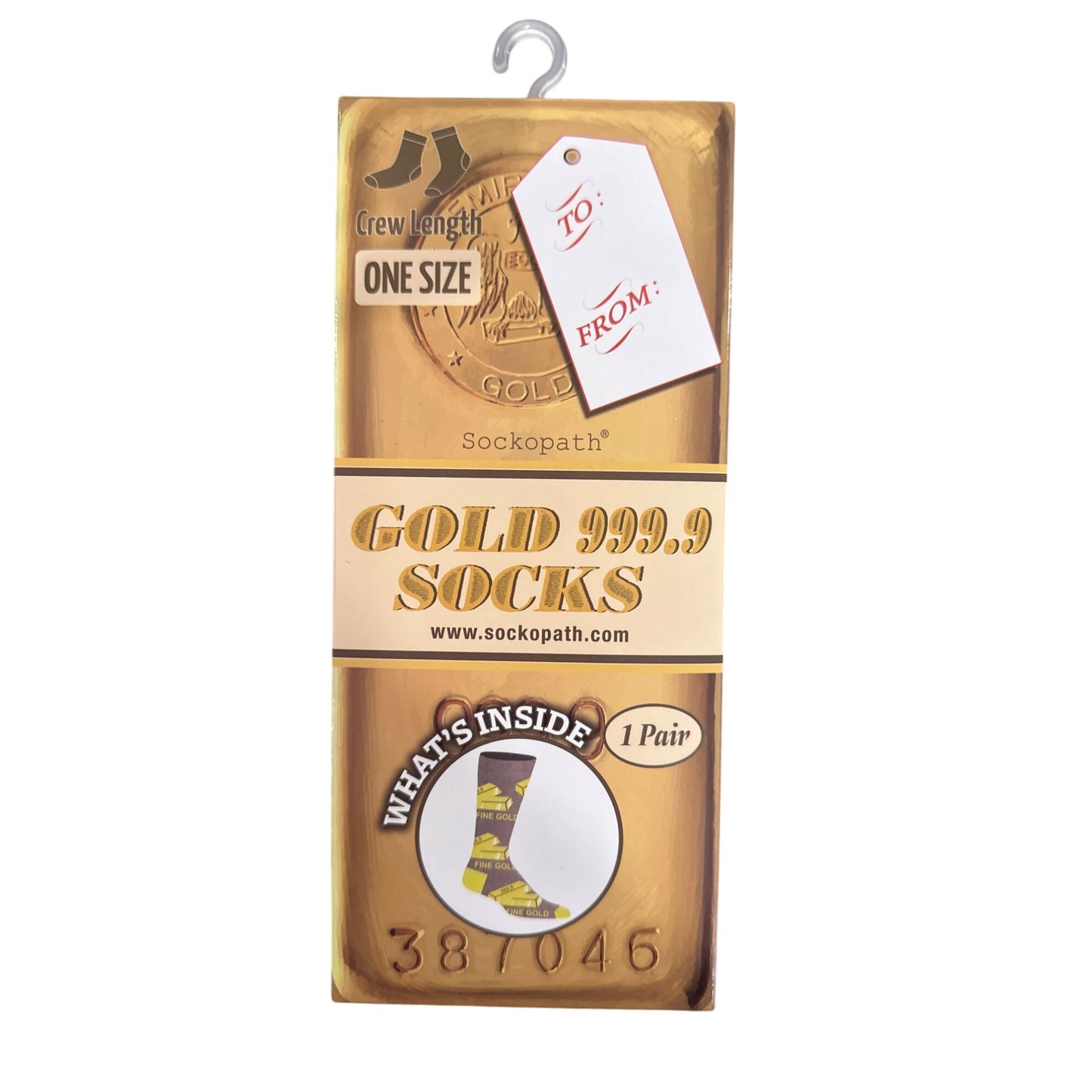 Sockopath GOLD BAR Men's One Size Fits Most Crew Socks GIFT/BOXED Brown Yellow