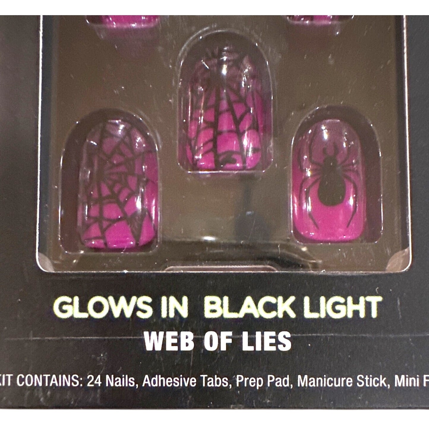 Sinfulcolor 24 Nail WEB OF LIES Short Oval Halloween Spiders Glow In Black Light