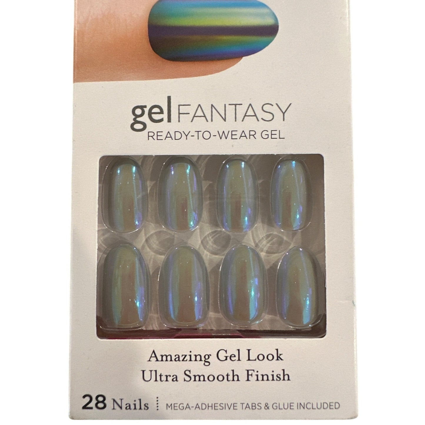 Kiss GEL FANTASY 28 Nail Medium Almond Glossy + Irridescent Multi-color Gel Look