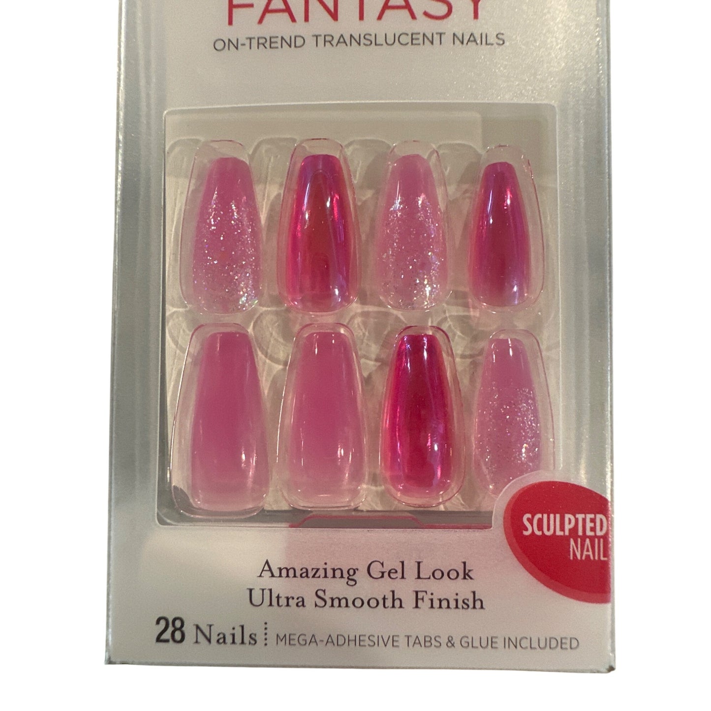 Kiss JELLY FANTASY 28 Nails Long Ballerina Translucent + Shimmer Pink Sculpted