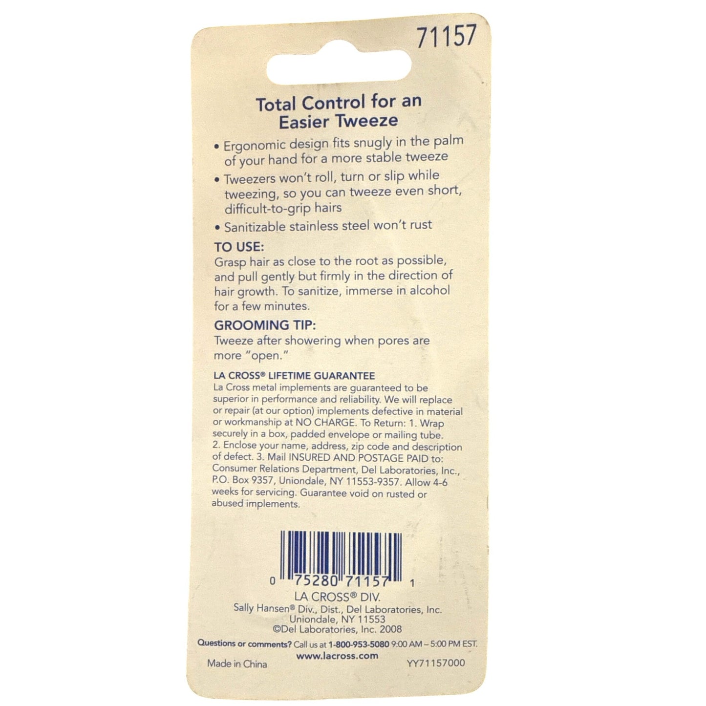 71157 Sally Hansen La Cross Total Control Tweezers Slant Tip +No-Slip Grip Steel