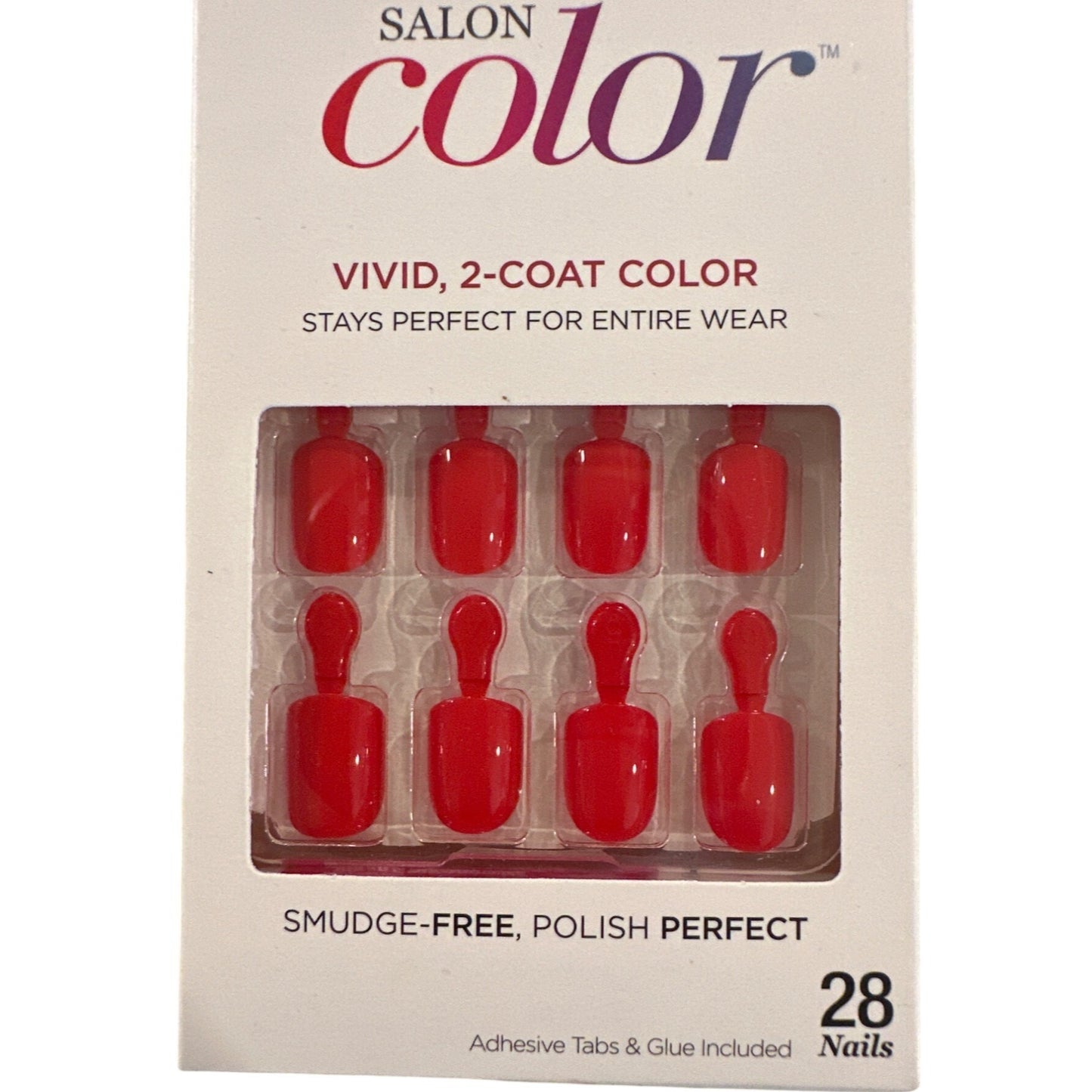 Kiss SALON COLOR 28 Nails Petite Square Glossy Vivid Red 2-Coat Color Design