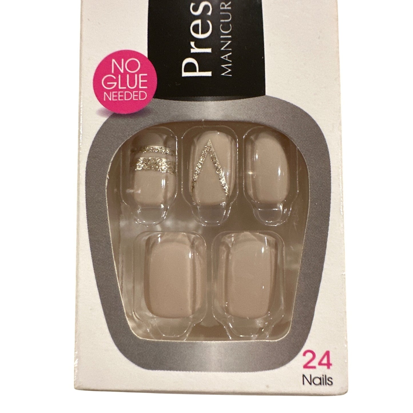 Kiss Press-On 24 Nails LATER GATOR Short Length Squoval Glossy Nude + Gold