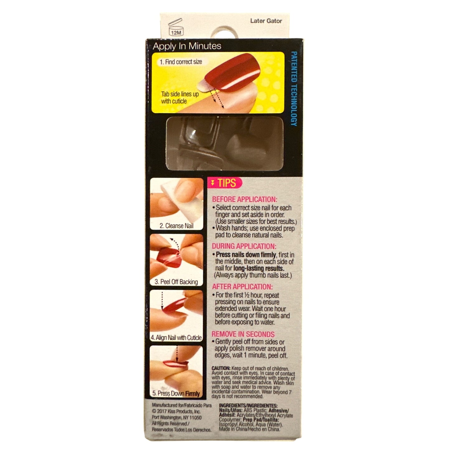 Kiss Press-On 24 Nails LATER GATOR Short Length Squoval Glossy Nude + Gold