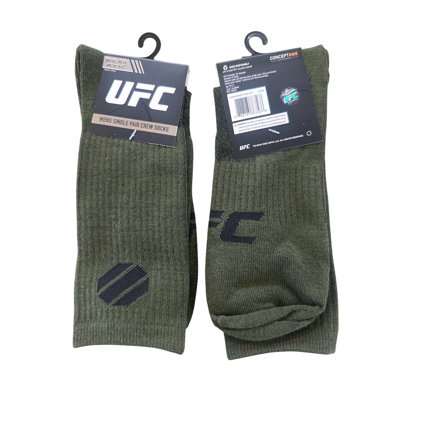 UFC Men's Size 6-13 Crew Socks Green Black Ribbed Logo Athletic Comfort Fit