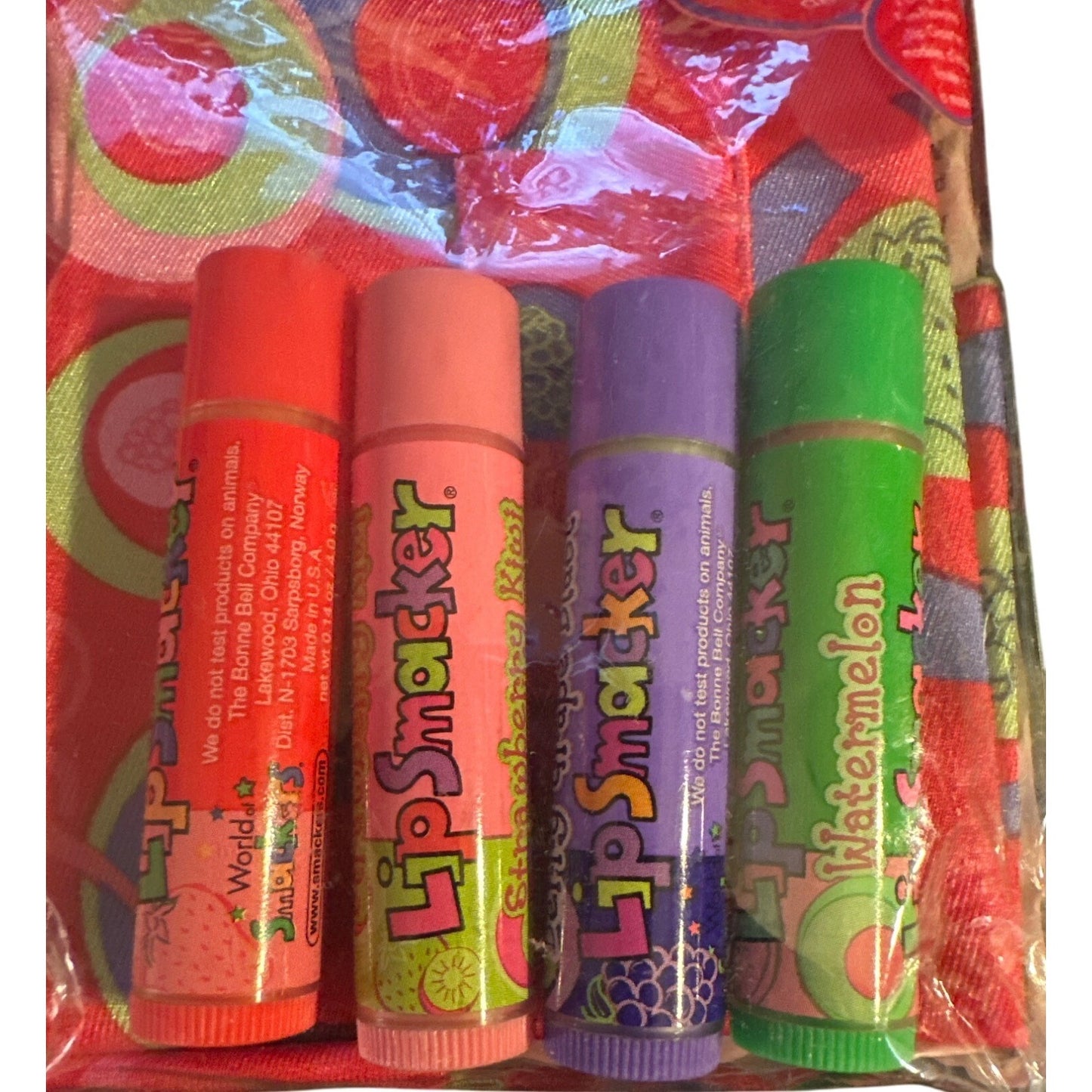 Vintage Lip Smackers Back-To-School Book Cover Set w/4 Bubble Font Lip Balms HTF