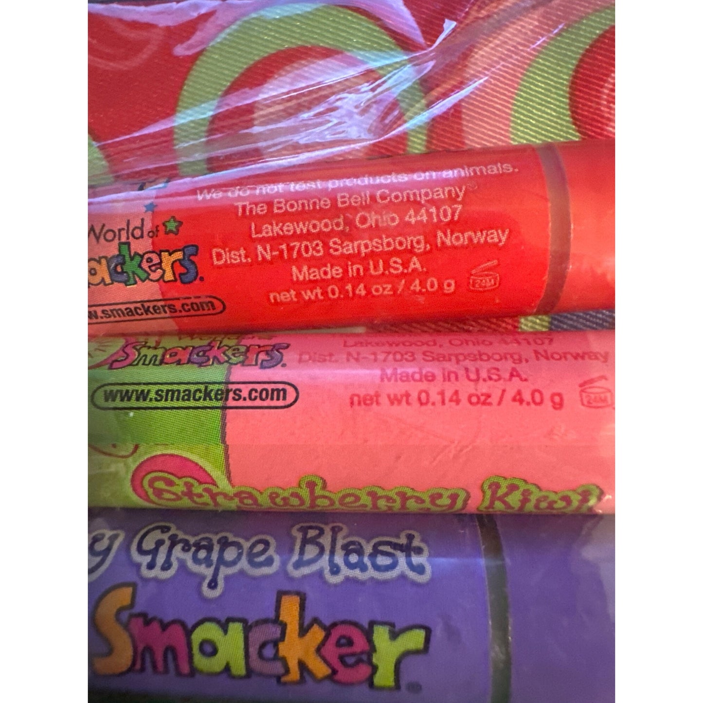 Vintage Lip Smackers Back-To-School Book Cover Set w/4 Bubble Font Lip Balms HTF