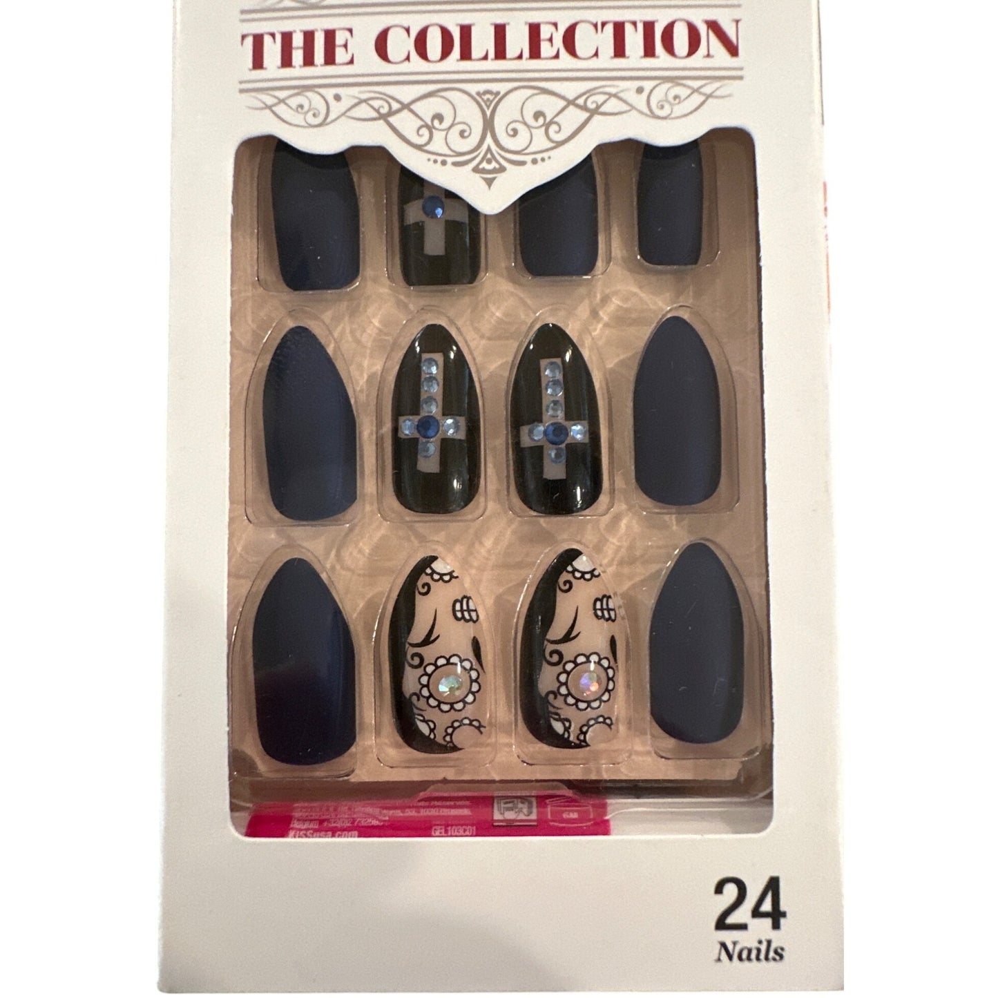 Kiss THE COLLECTION 24 Nails Medium Stiletto Matte + Glossy Crosses Black + Nude
