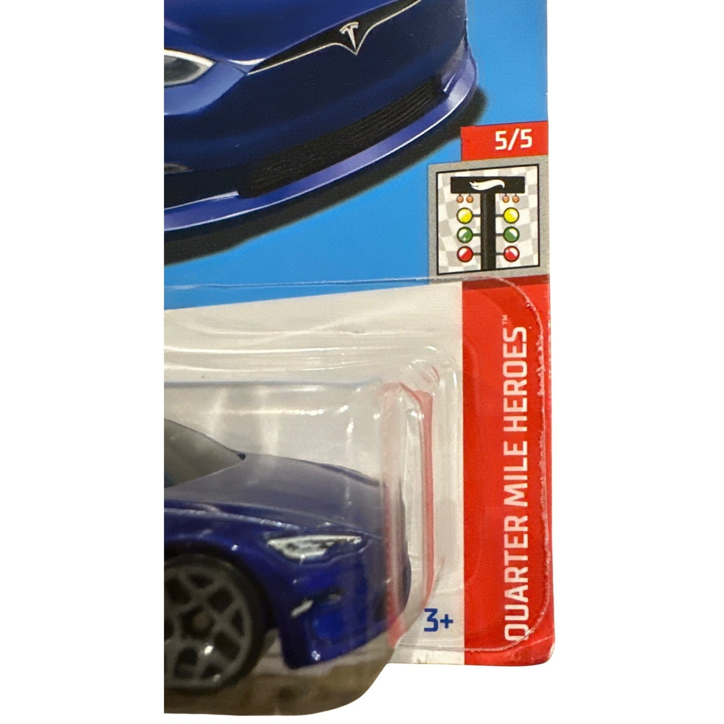 238/250 Hot Wheels Die-Cast Car Blue Tesla Model S Plaid 5/5 Quarter Mile Heroes