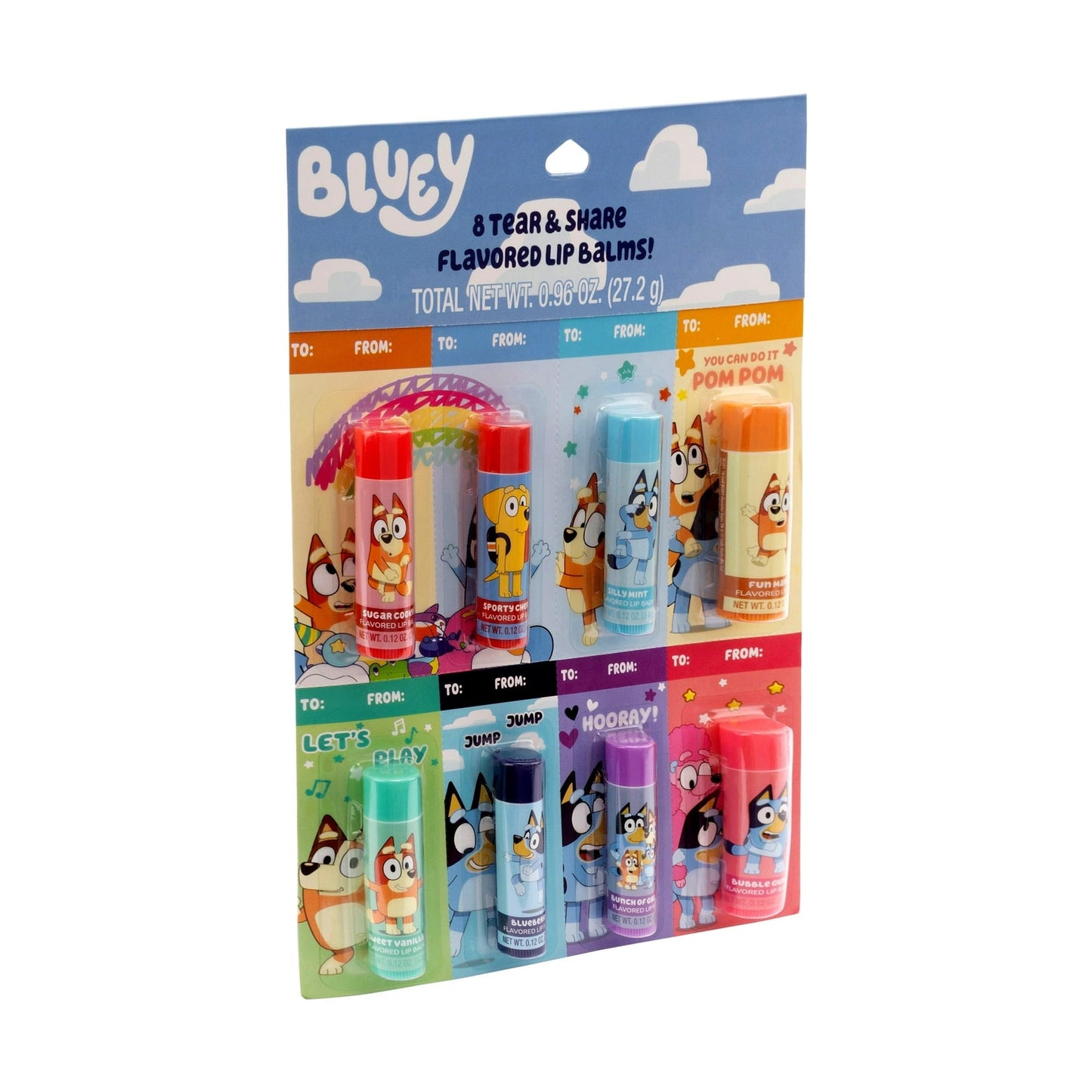 Bluey 8-Pack Tear & Share Flavored Lip Balms Kids Valentines Day Giveaway Cards