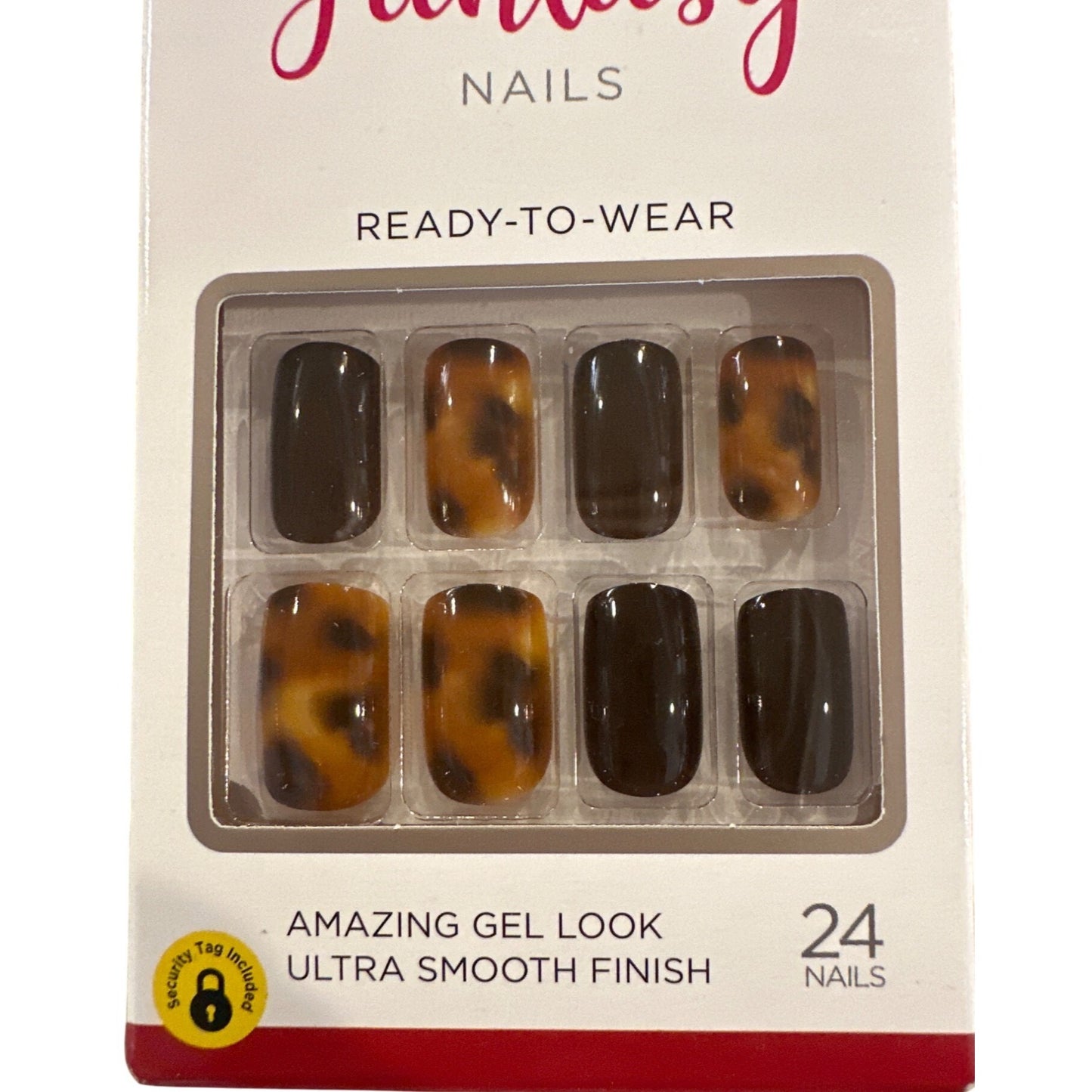 Kiss Fantasy 24 Nail TWIRL GIRL Medium Square Glossy Tortoiseshell+Brown Gel