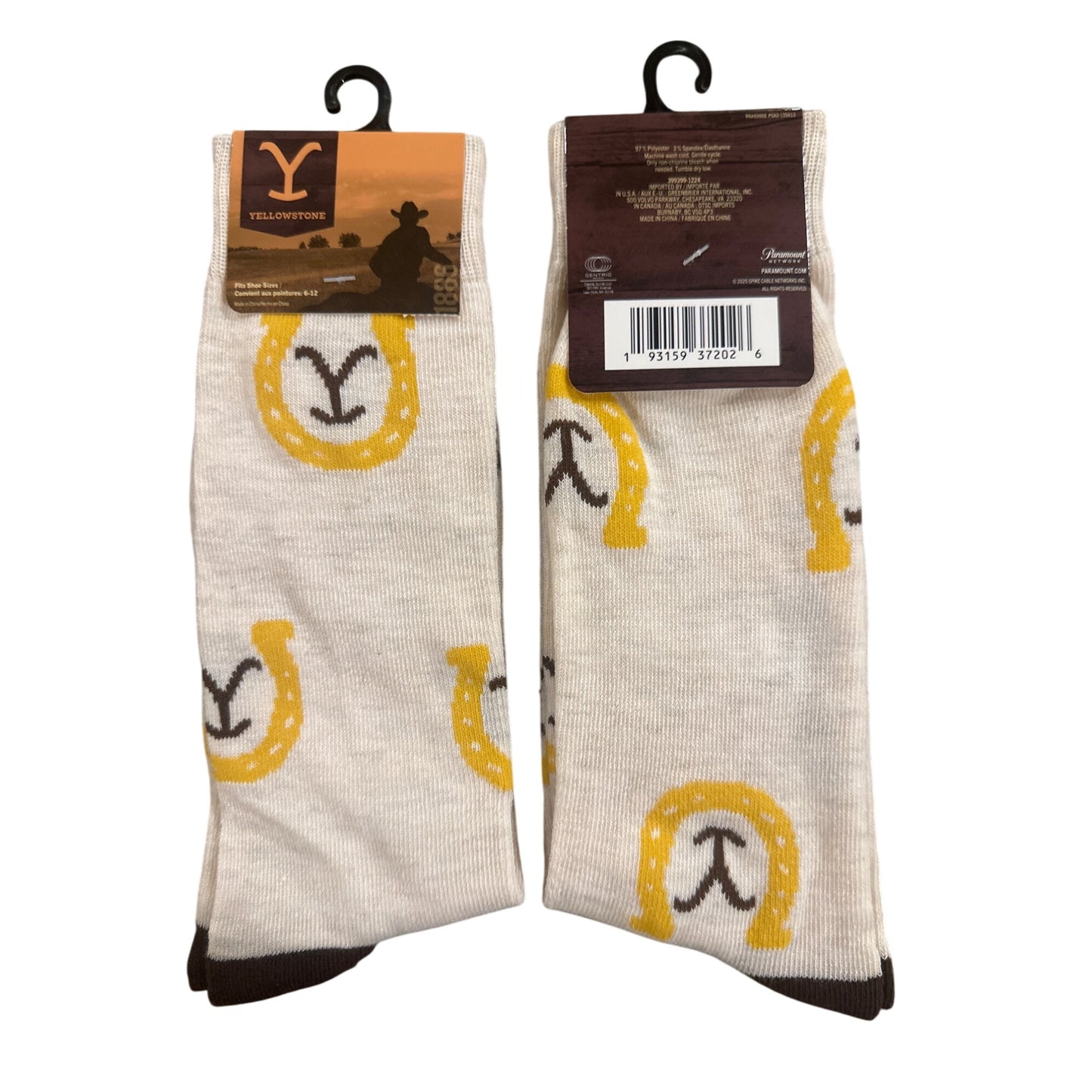YELLOWSTONE MEN'S Size 6-12 Long Socks Beige Yellow Brown Black Comfortable Fit