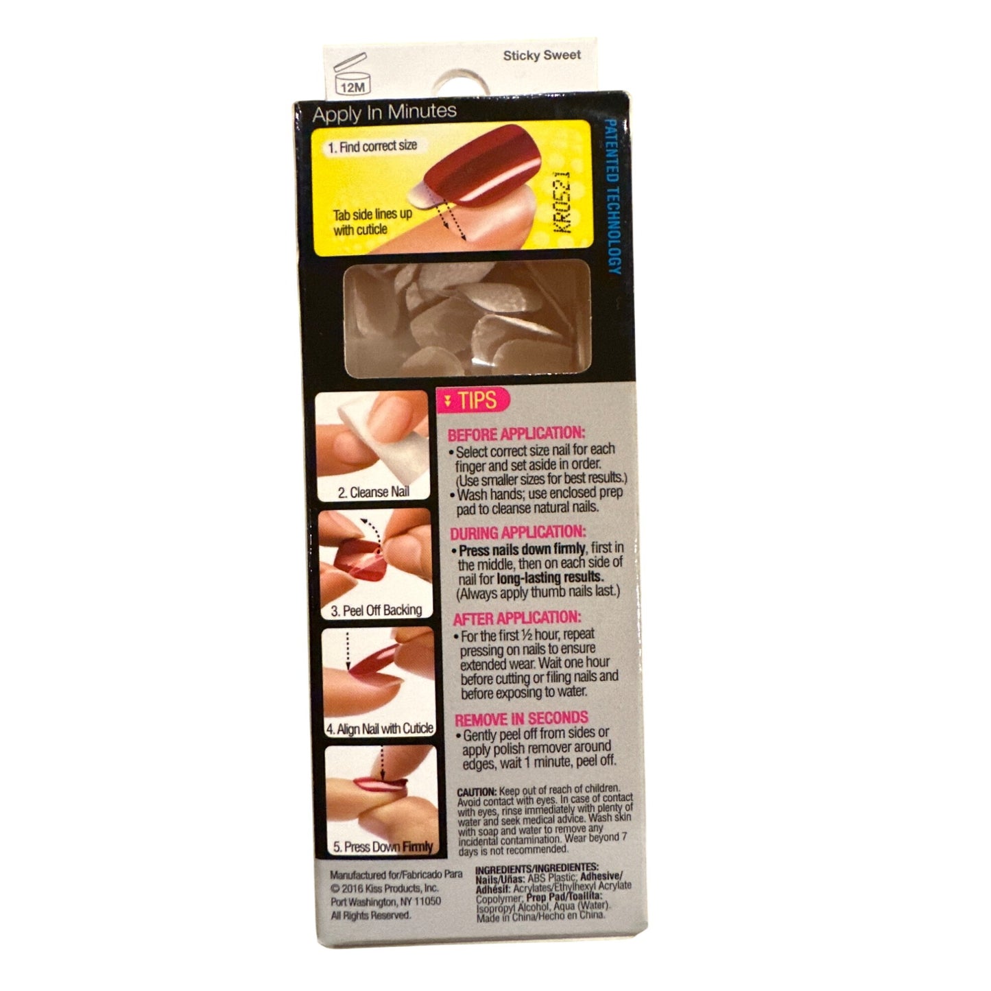 Kiss Press-On 24 Nails STICKY SWEET Short Length Square Shape Matte + Nude Color