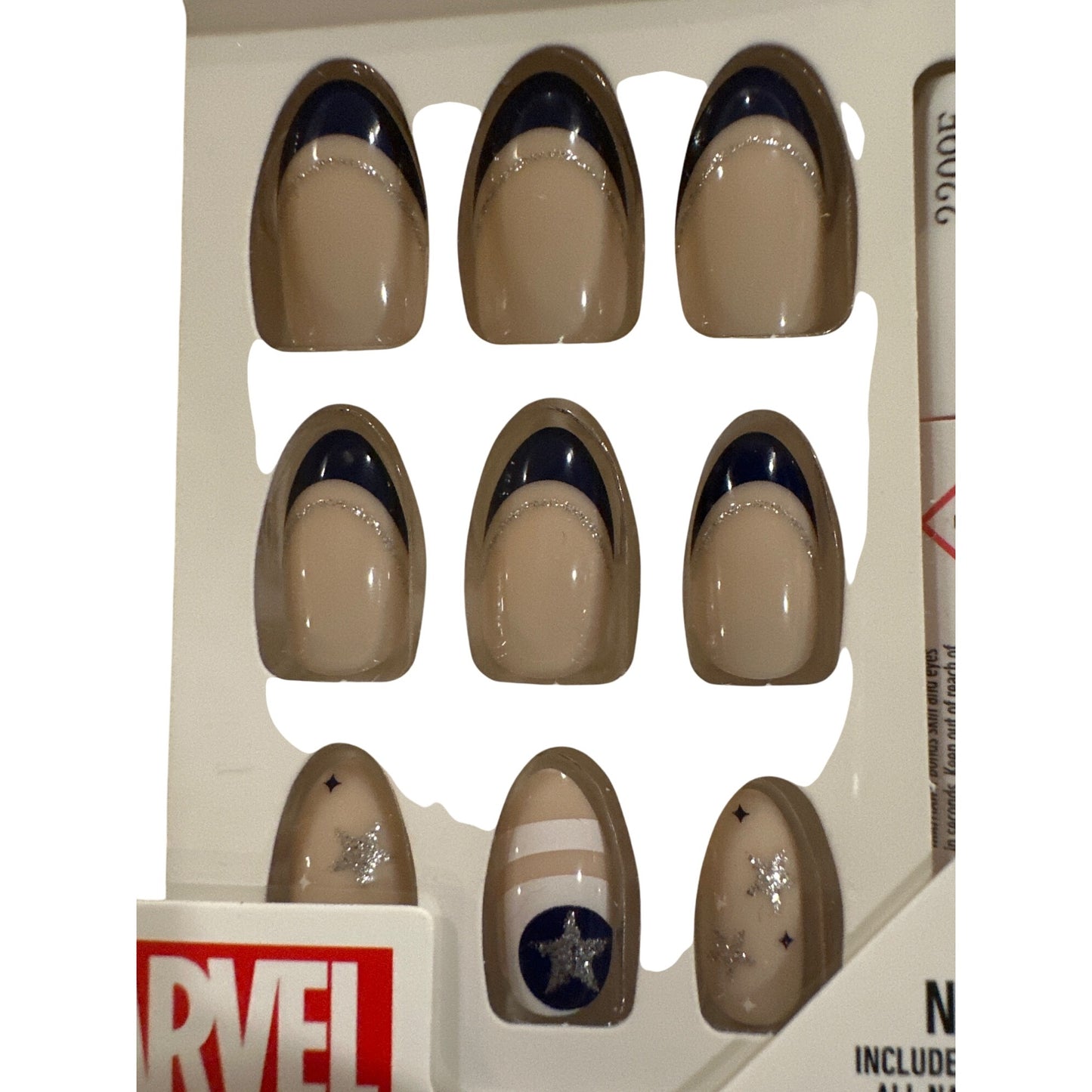 Clutch Nails 24 Nails Marvel Medium Almond French Beige+Black Captain America