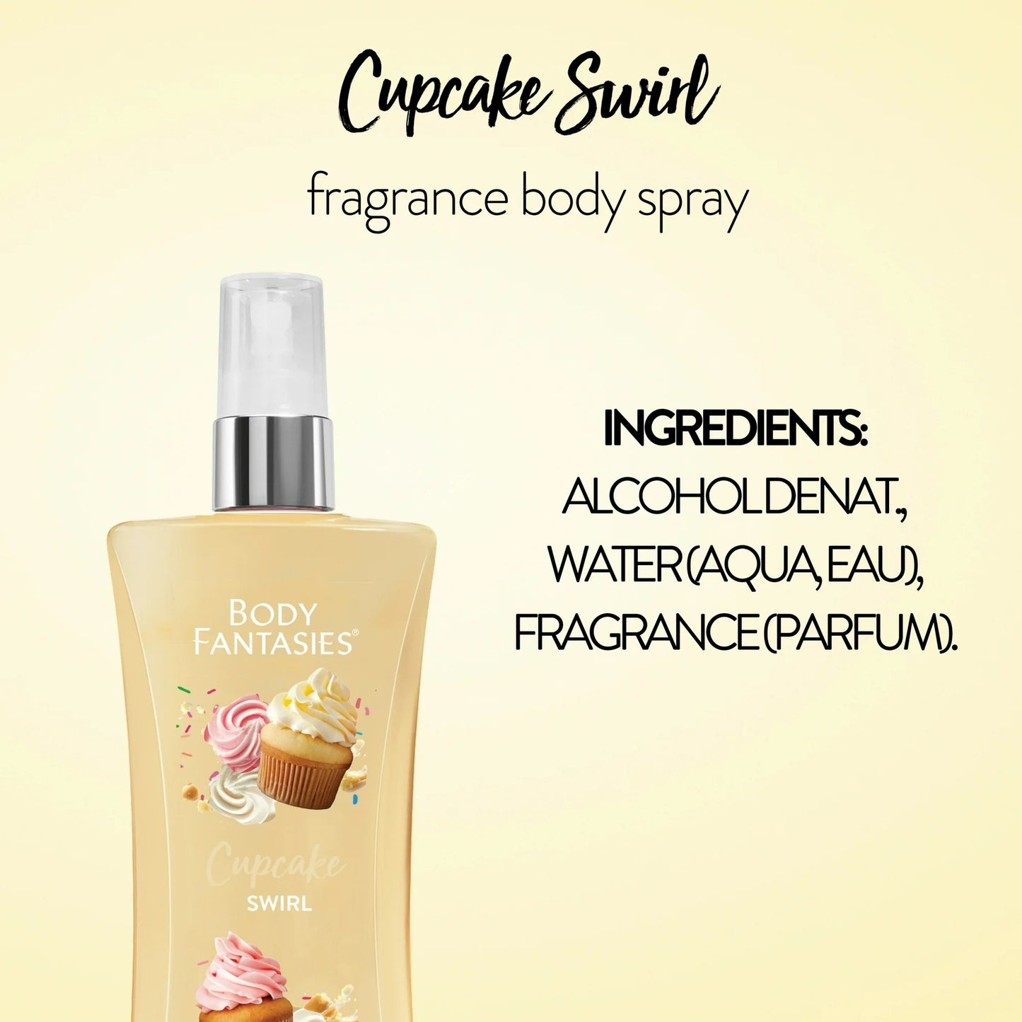 Body Fantasies Cupcake Swirl Fragrance Body Spray 3.2 Fl Oz Vegan Paraben-Free