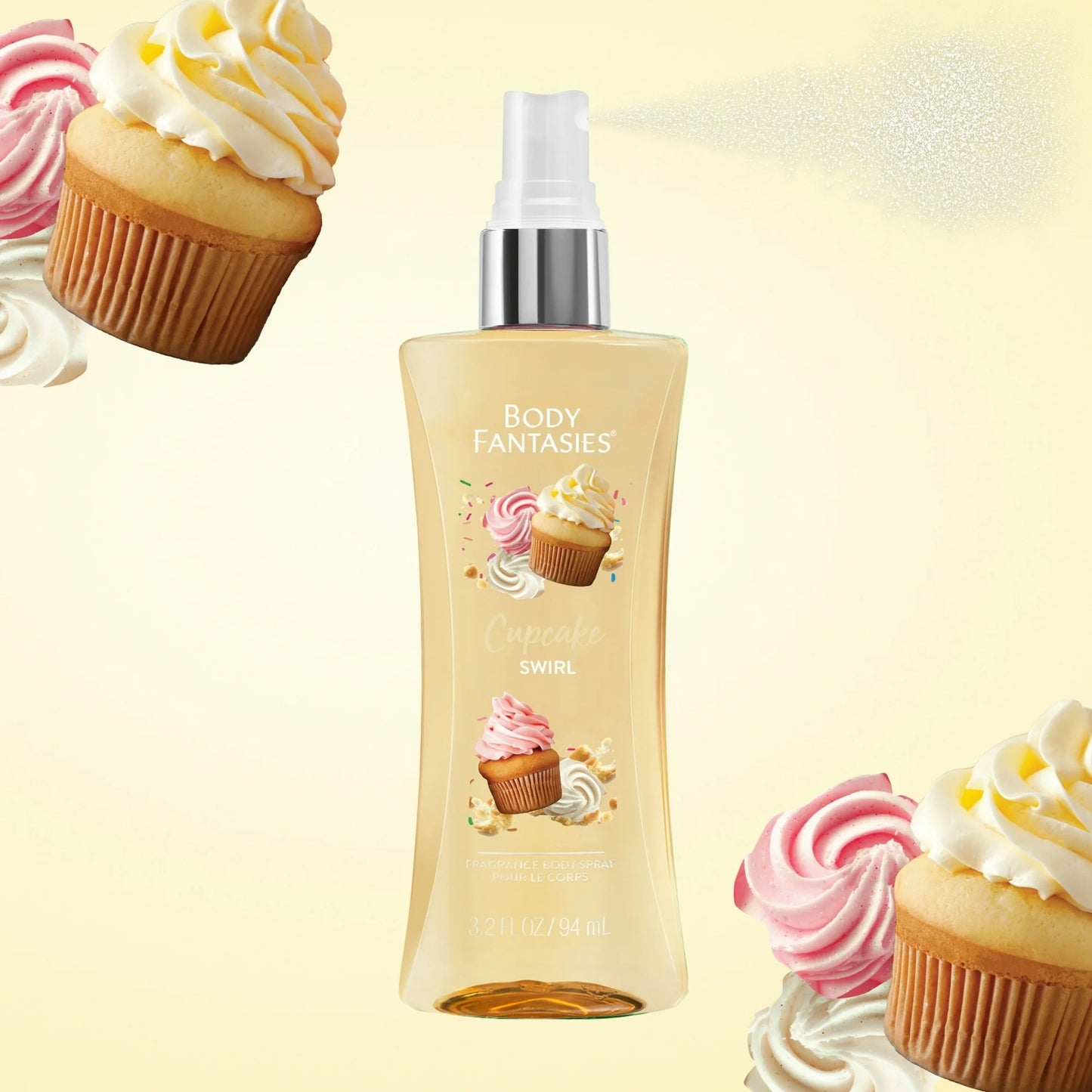 Body Fantasies Cupcake Swirl Fragrance Body Spray 3.2 Fl Oz Vegan Paraben-Free