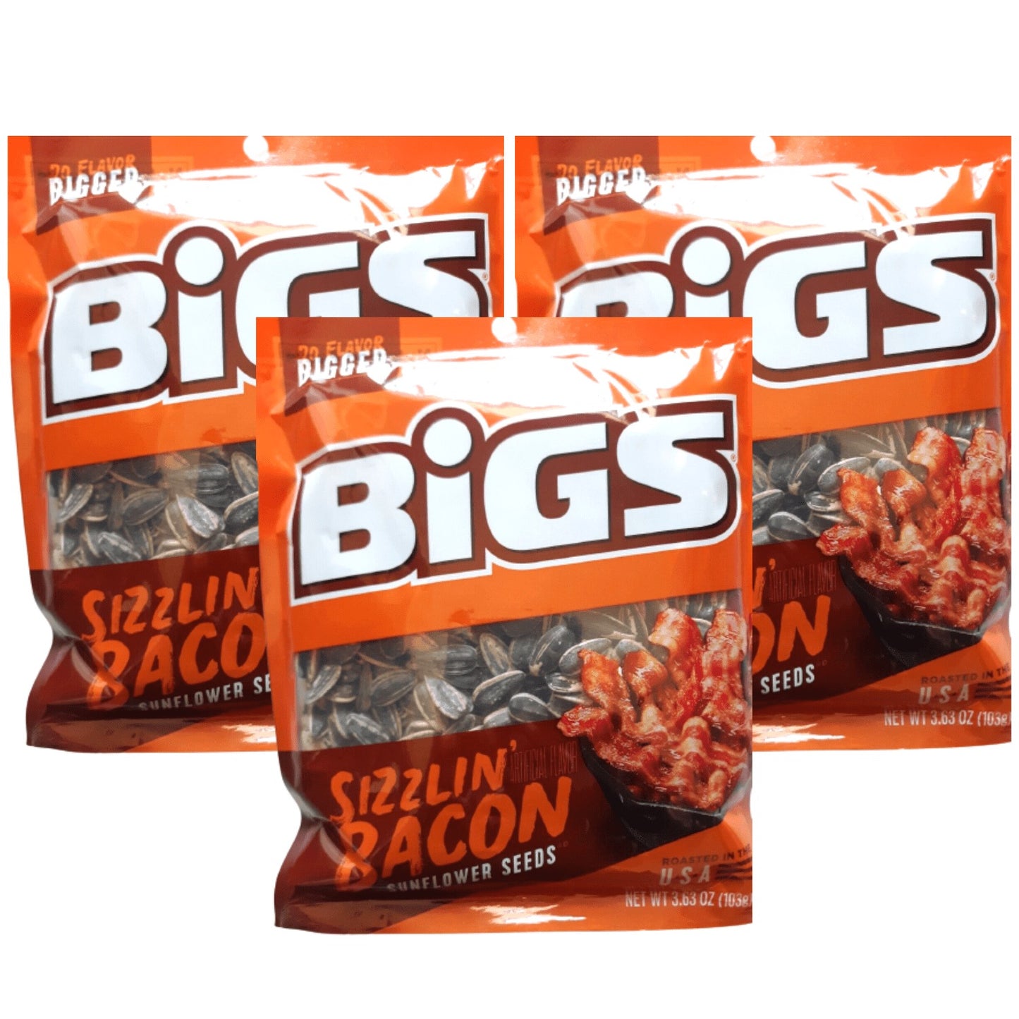 3 x 3.63 oz Bigs Sizzlin Bacon Flavored Sunflower Seeds Do Flavor Bigger Keto Friendly