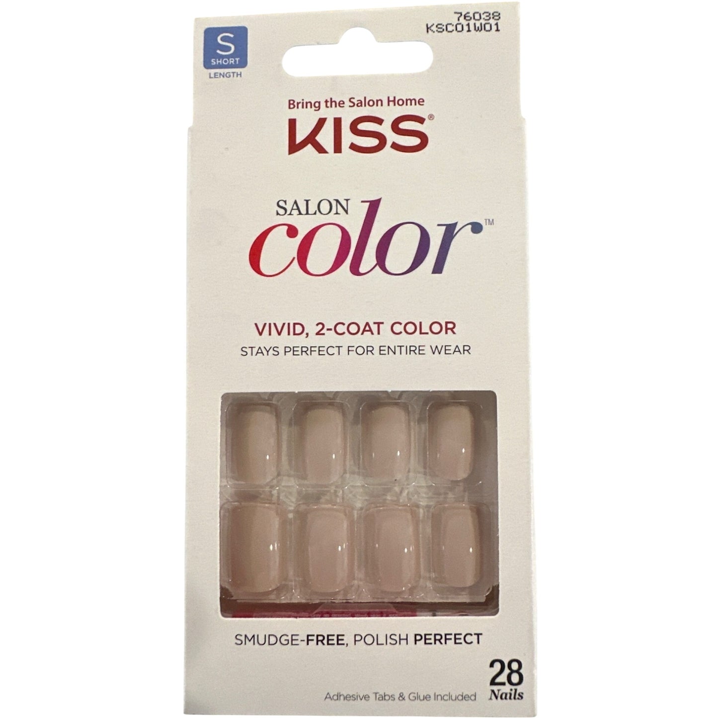 Kiss SALON COLOR 28 Nails Short Square Glossy Beige/Nude Vivid 2 Coat Finish