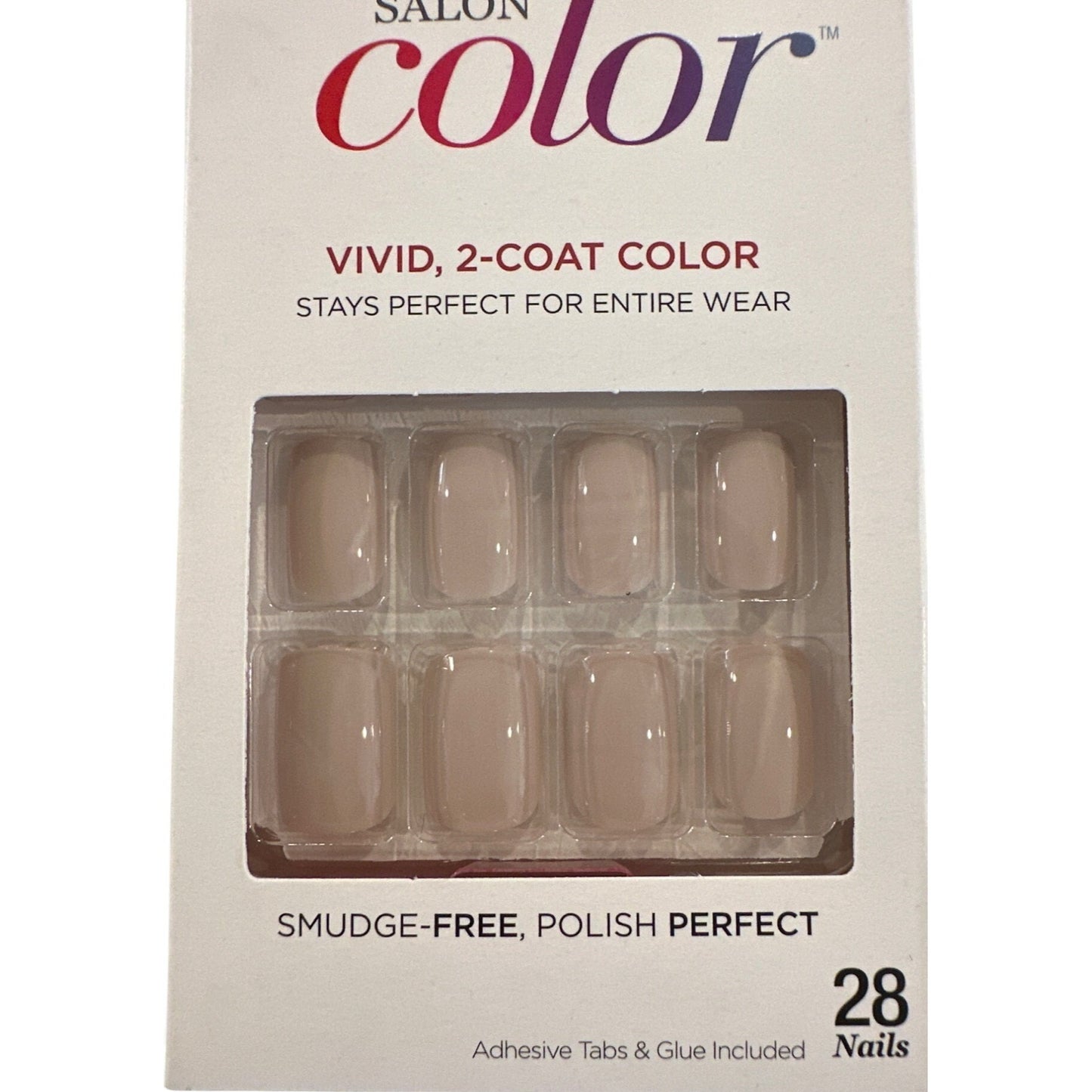 Kiss SALON COLOR 28 Nails Short Square Glossy Beige/Nude Vivid 2 Coat Finish