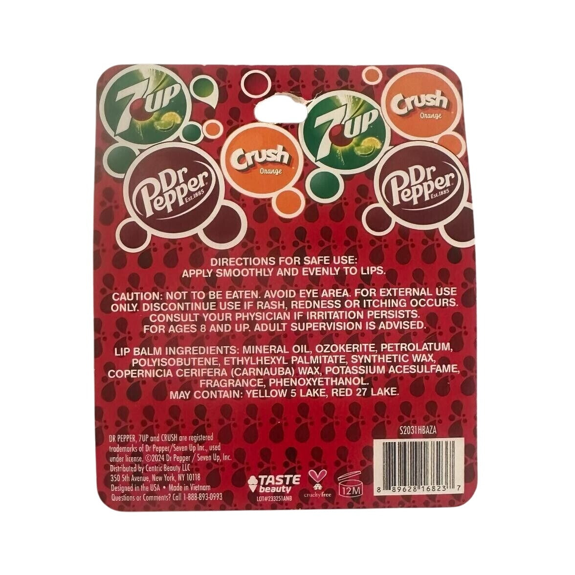 1 Set Taste Beauty Lip Balm 3pc Set Dr. Pepper, Orange Crush, 7-UP Soda Flavors