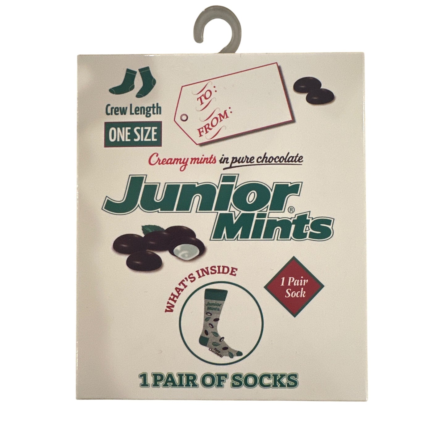 JUNIOR MINTS Candy Men's One Size Fits Most Crew Socks GIFT/BOXED Grey Green