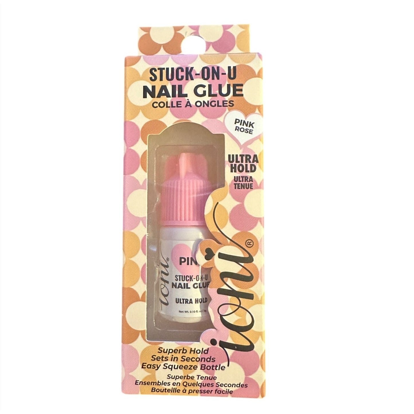 1 x 0.10 oz Ioni Stuck-On-U Nail Glue Pink Rose Ultra Hold Easy Squeeze Bottle