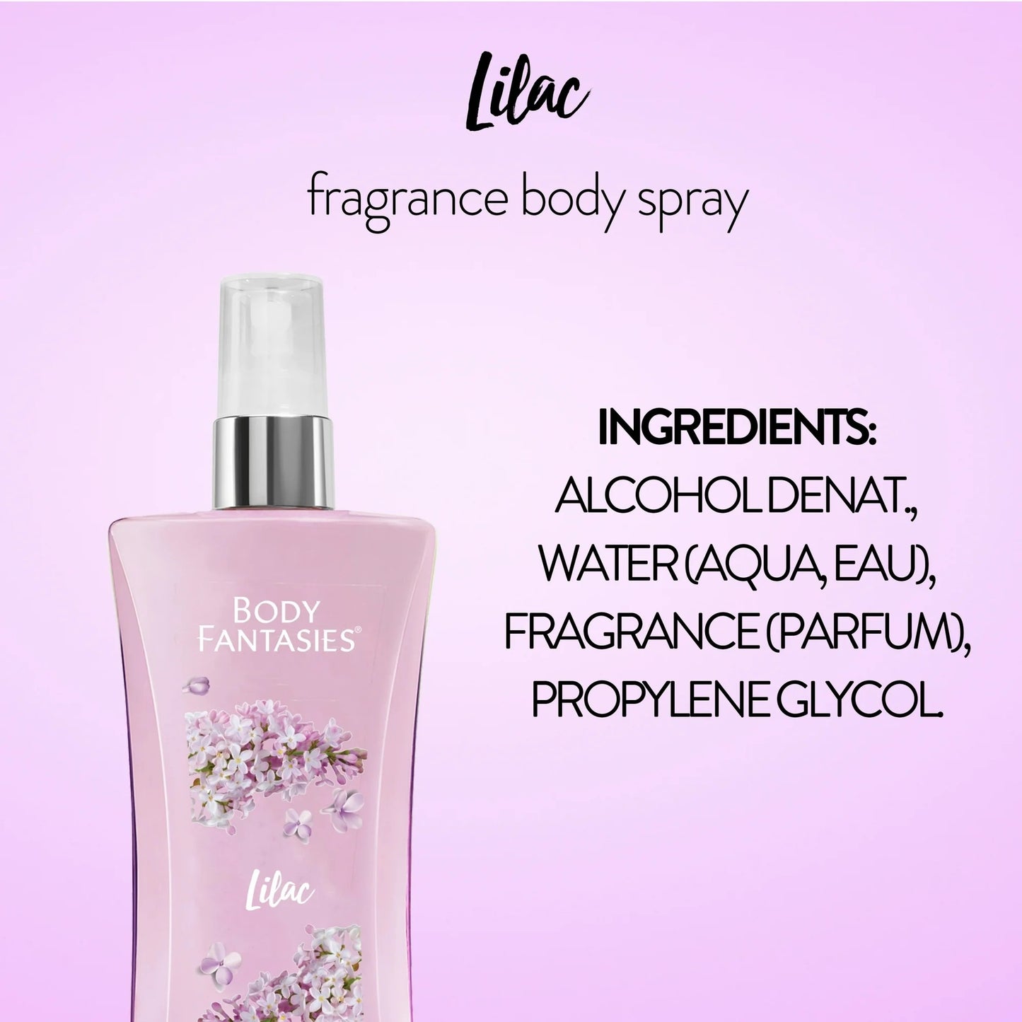 Body Fantasies Lilac Fragrance Body Spray 3.2 Fl Oz Vegan & Paraben/Cruelty-Free