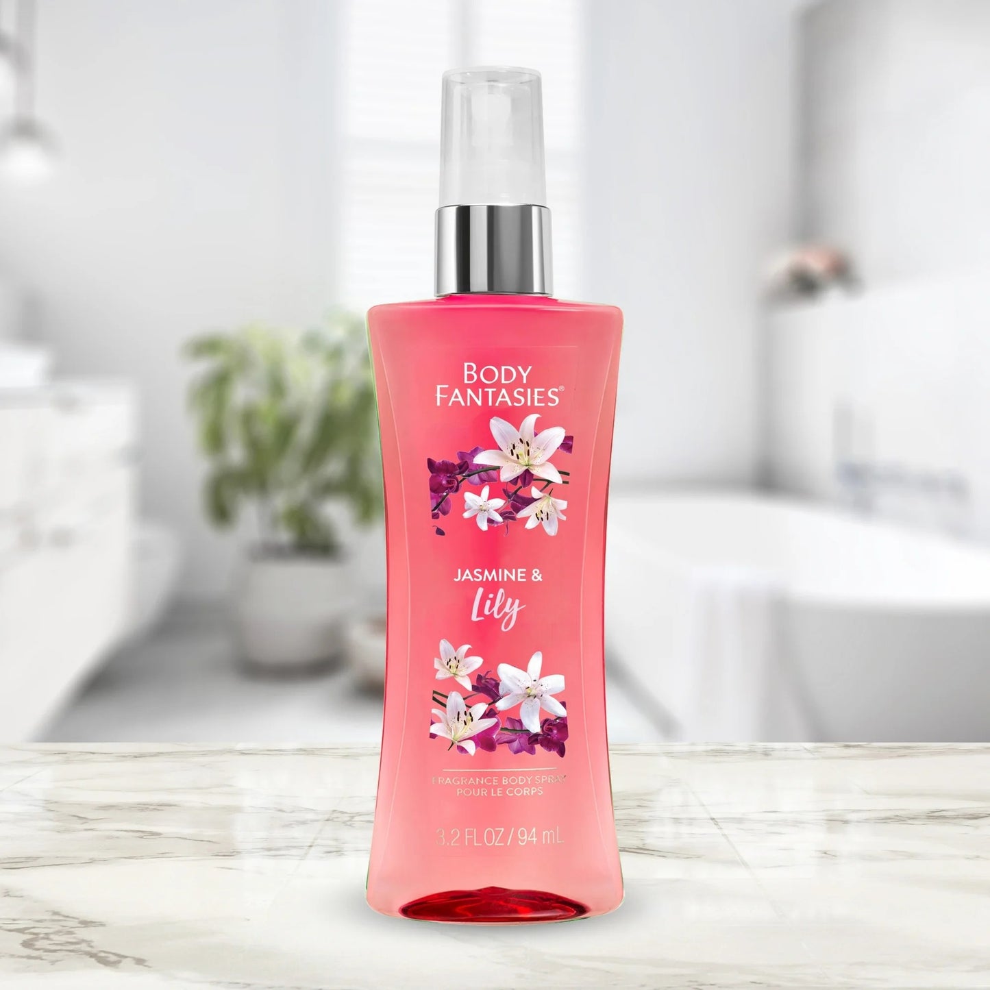 Body Fantasies Jasmine & Lily Fragrance Body Spray 3.2 Fl Oz Vegan Paraben-Free