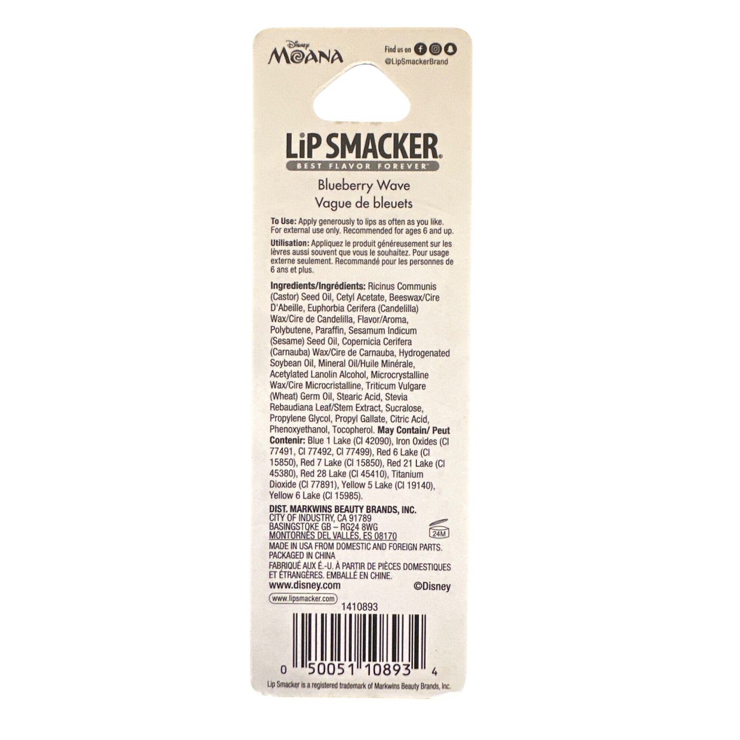 Lip Smacker MOANA Blueberry Wave Flavored Collectible Lip Balm Blue Pink White