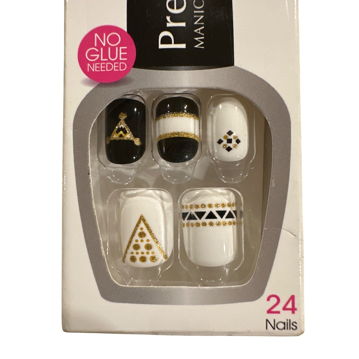 Kiss Press-On 24 Nails LATER GATOR Short Length Squoval + Glossy Black/White