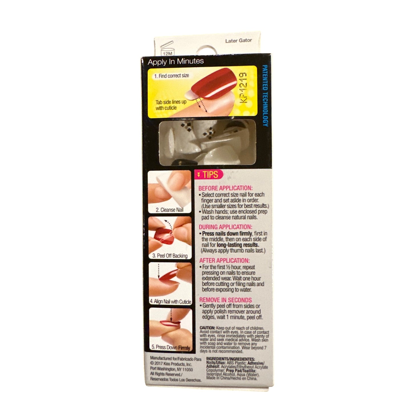 Kiss Press-On 24 Nails LATER GATOR Short Length Squoval + Glossy Black/White