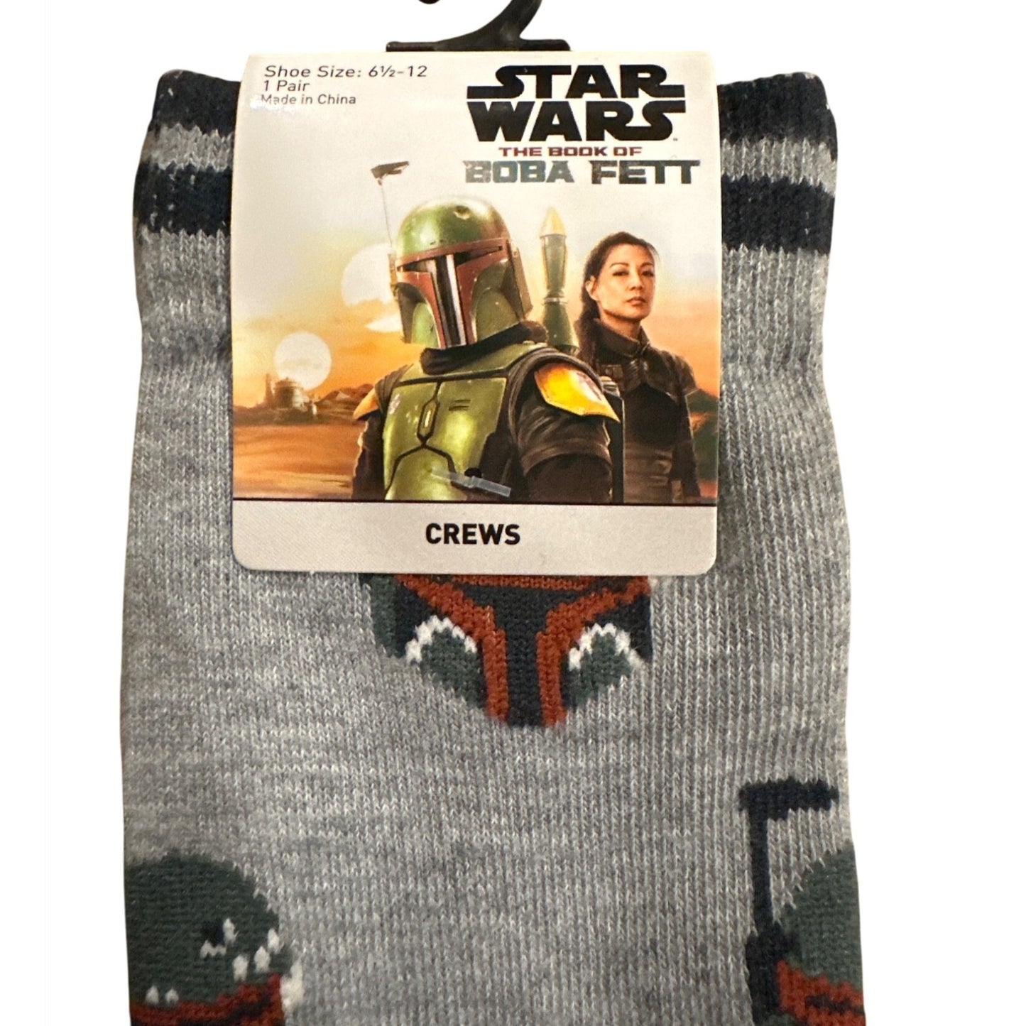 Star Wars The Book Of Boba Fett Crew Socks 6.5-12 Gray Polyester & Spandex