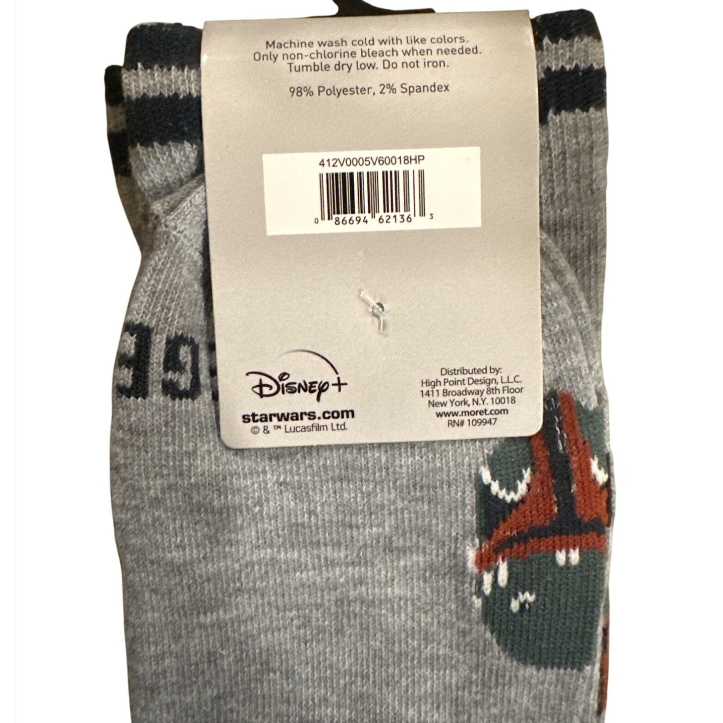 Star Wars The Book Of Boba Fett Crew Socks 6.5-12 Gray Polyester & Spandex