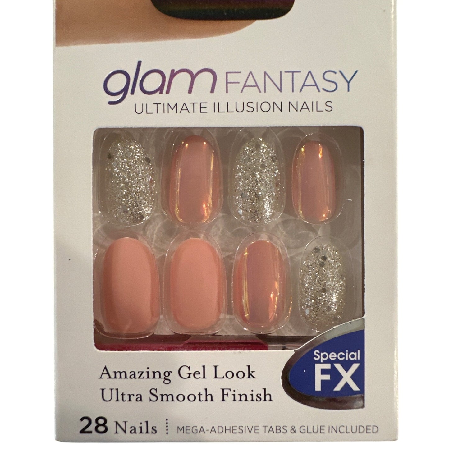 Kiss GLAM FANTASY 28 Nails Medium Almond Matte+Glossy+Irridescent Pink + Silver