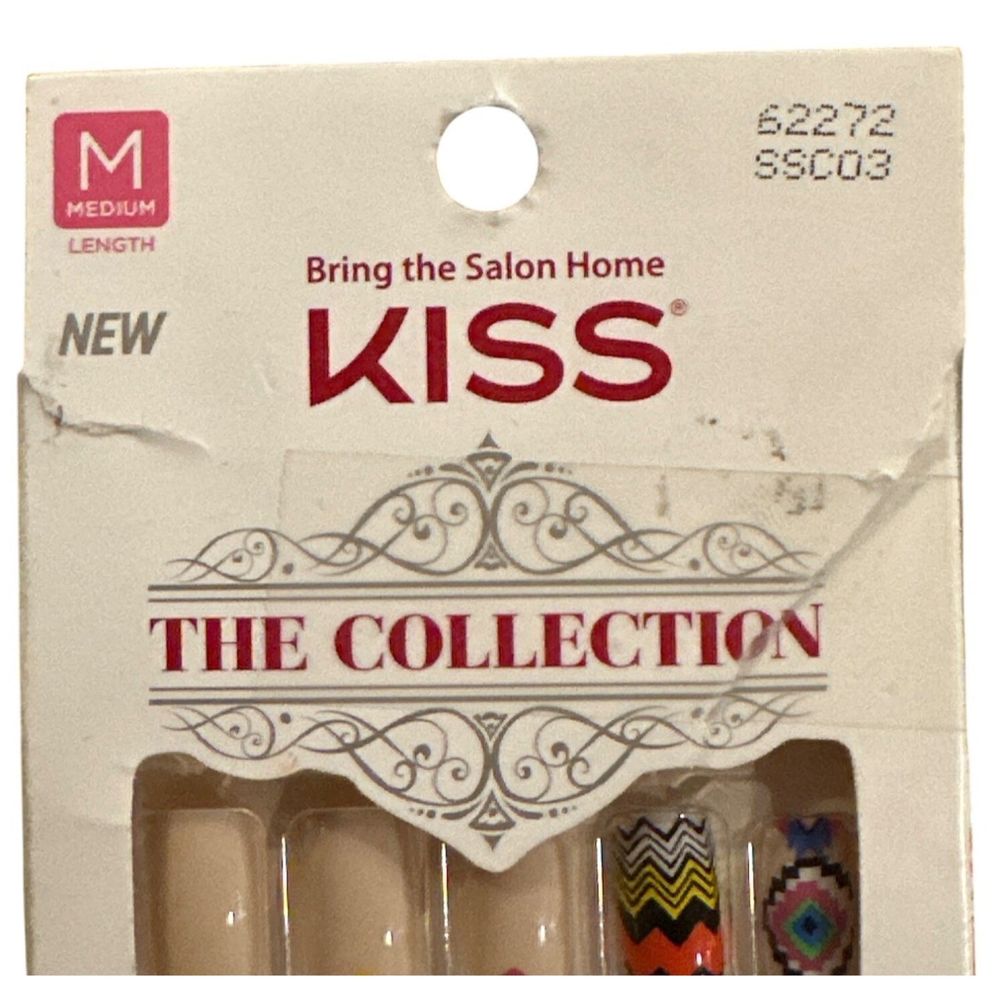 Kiss THE COLLECTION 24 Nails Medium Square Shiny Beige + Multicolor Tribal Aztec
