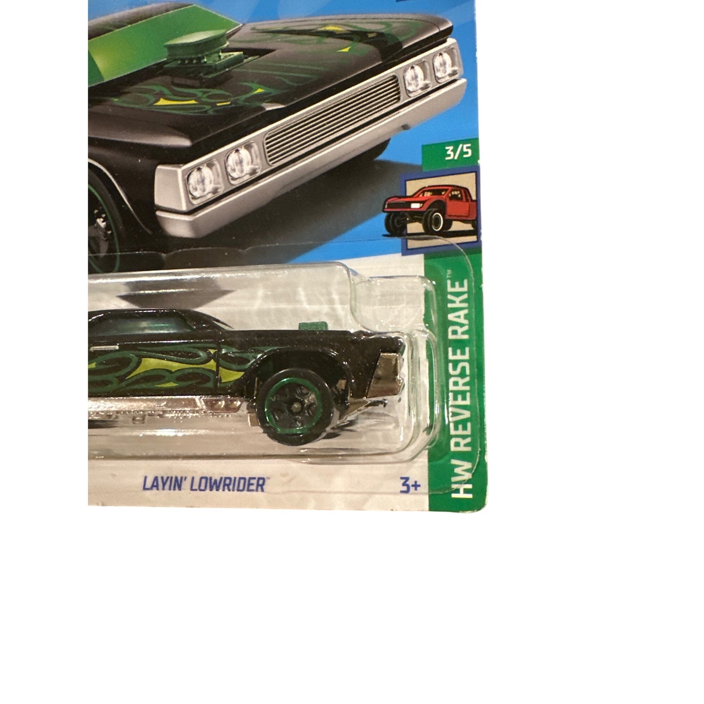 113/250 Hot Wheels Die-Cast Car Layin' Lowrider 3/5 HW Reverse Rake Black Green