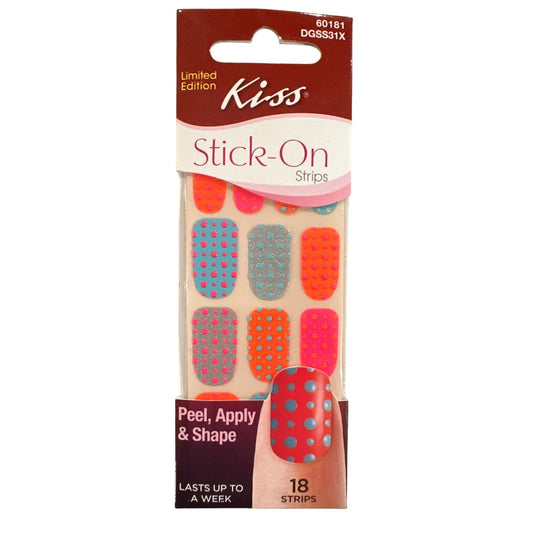 Kiss Stick-On Peel Apply & Shape 18 Strips/Nail Stickers Colorful Polka Design