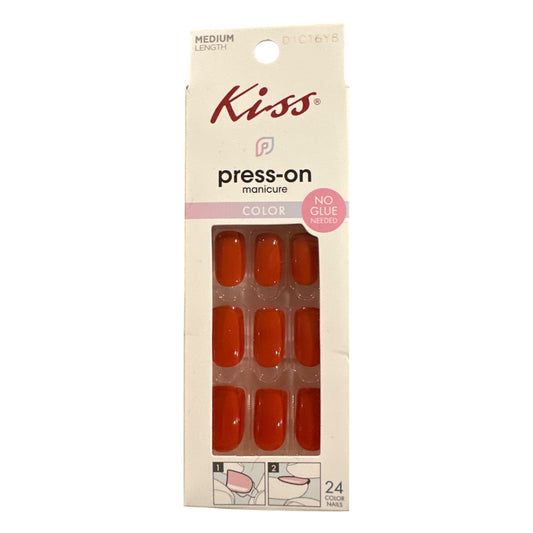 Kiss Press-On 24 Nails COLORPLAY Medium Square Glossy Bright Solid Red Vibrant